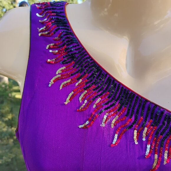 NAZILA COUTURE  size M Sequin Adorned One Shoulder Silk Chiffon Maxi Gown NWT - Picture 4 of 12